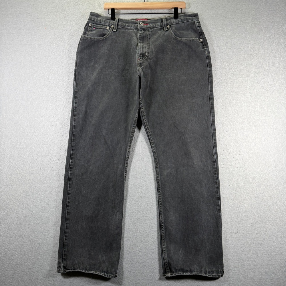Vintage Tommy Jeans Mens Charcoal Gray Denim Jeans Straight Fit Size‎ 38x30